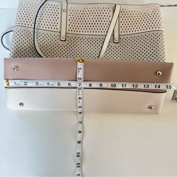 Mellow World Laser Cut Neutral Colorblock Cream Tan Large Tote Bag Purse Set - Picture 3 of 13